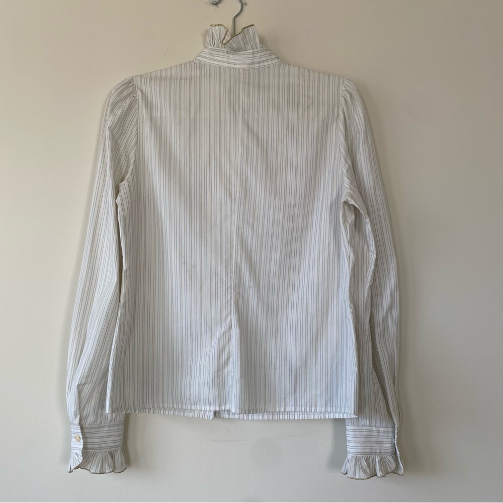 Lela Rose Ruffle Neck Stripe Long Sleeve Blouse Gold Metallic Size 8 - Picture 10 of 10